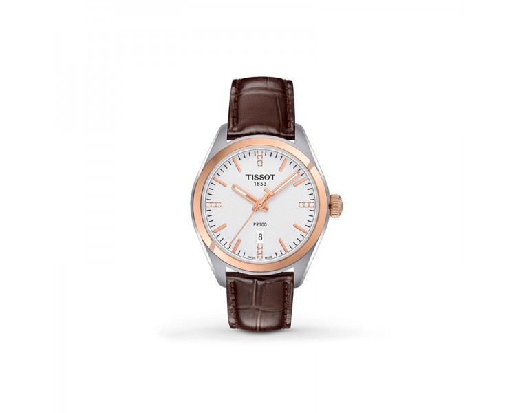 Montre Femme Tissot PR100 gris bracelet cuir - Réf. T1012102603600