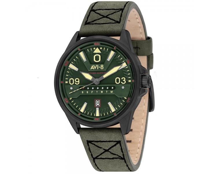 Montre Homme AVI-8 Hawker Harrier II bracelet peau de vache vert - AV-4063-04 Montre Homme AVI-8 Hawker Harrier II bracelet peau de vache vert - AV-4063-04