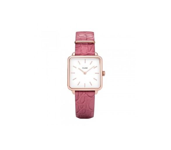 Montre femme CLUSE tétragone cadran blanc/bracelet rosé alligator - CW0101207020