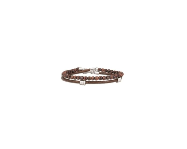 Bracelet OFFICINA 1986 Double Rangs Oeil de Taureau Cuir Marron - OI015