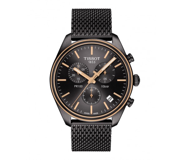 TISSOT PR 100 CHRONOGRAPH ANTHRACITE MAILLES ACIER T1014172306100