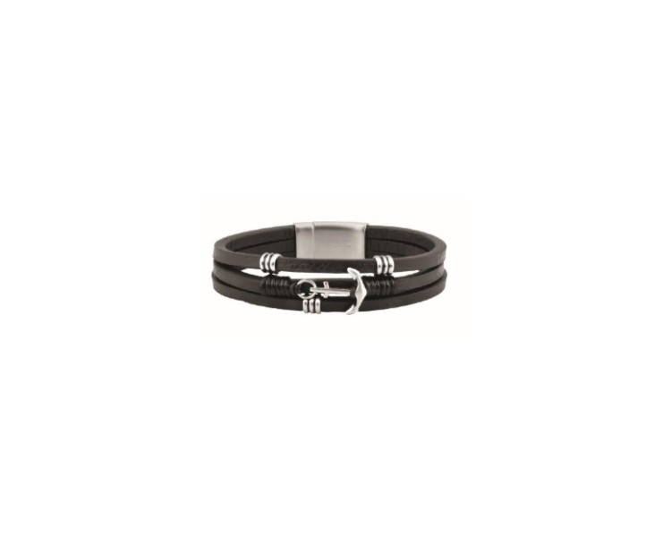 Bracelet OFFICINA 1986 Multi-rangs Cuir Noir Ancre - OI076