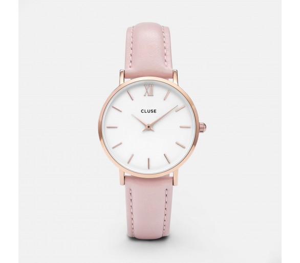 Montre femme CLUSE Minuit cadran blanc/bracelet cuir rose - CW0101203006