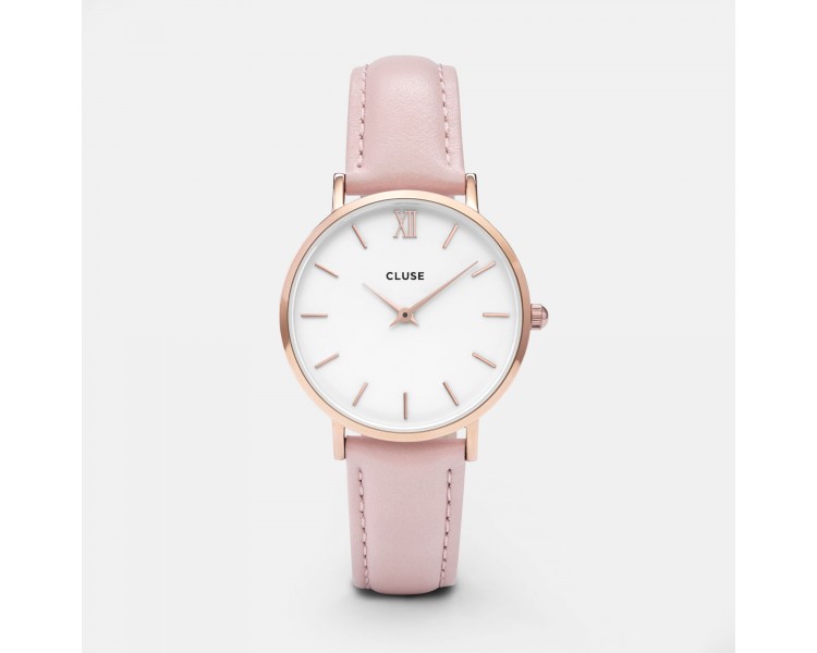 Montre femme CLUSE Minuit cadran blanc/bracelet cuir rose - CW0101203006 Montre femme CLUSE Minuit cadran blanc/bracelet cuir rose - CW0101203006