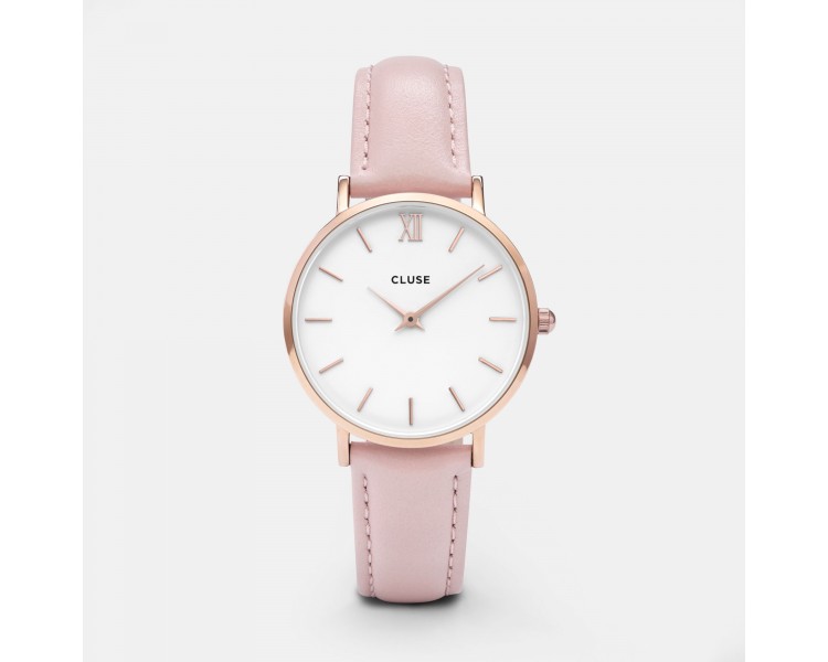 Montre femme CLUSE Minuit cadran blanc/bracelet cuir rose - CW0101203006