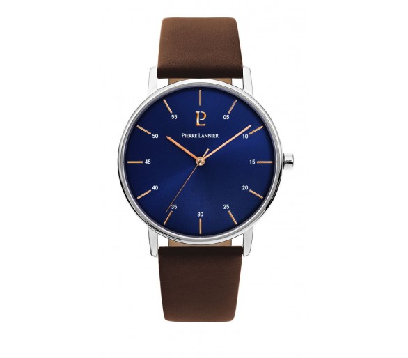 Montre Homme PIERRE LANNIER Cityline Cuir Brun Cadran Bleu - 202J164