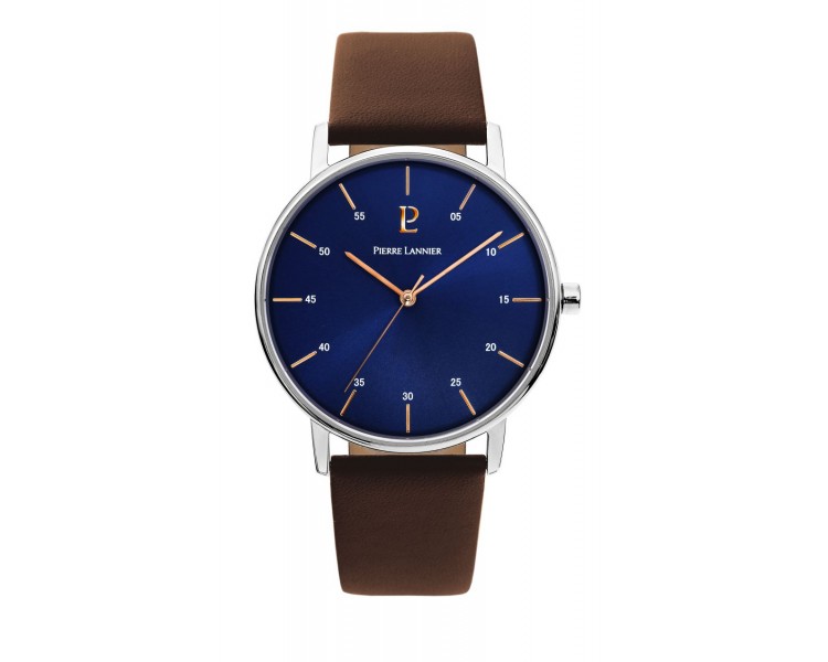 Montre Homme PIERRE LANNIER Cityline Cuir Brun Cadran Bleu - 202J164