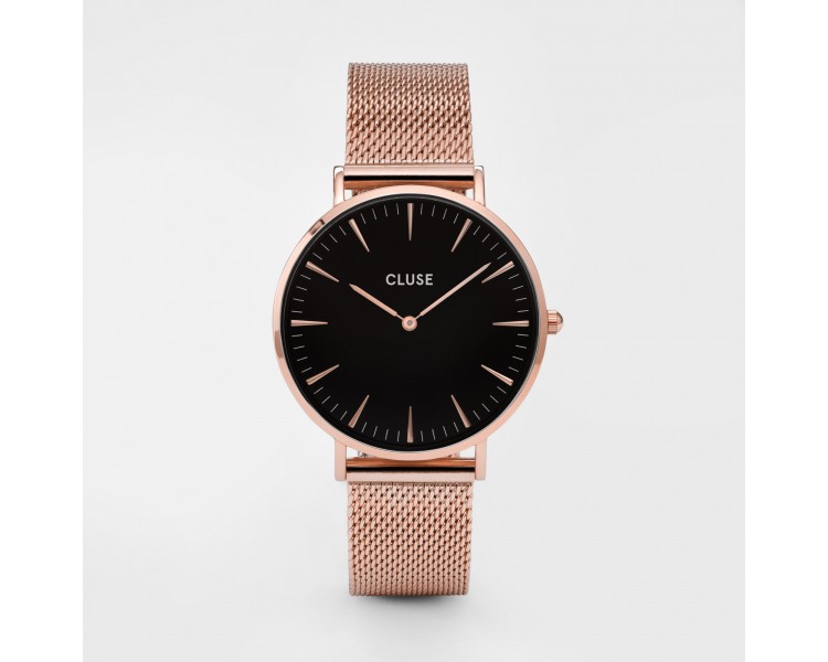 Montre femme CLUSE boho chic mesh cadran noir/bracelet or rose - CW0101201003