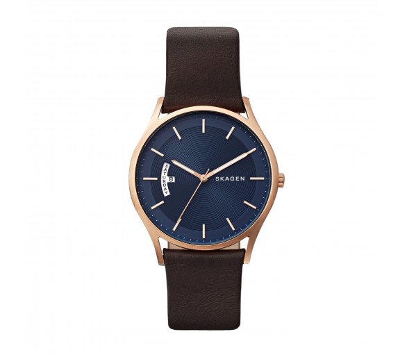 Montre Homme SKAGEN Bracelet Cuir Cadran Soleillé Bleu - SKW6395