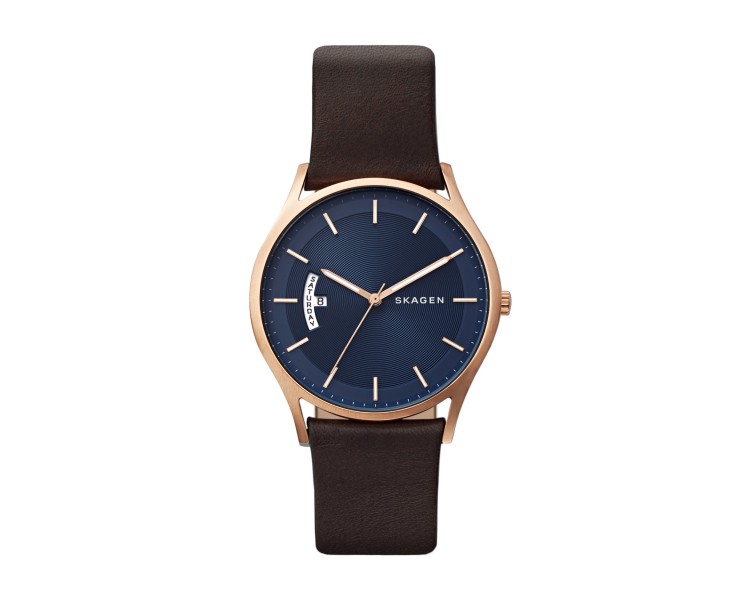 Montre Homme SKAGEN Bracelet Cuir Cadran Soleillé Bleu - SKW6395