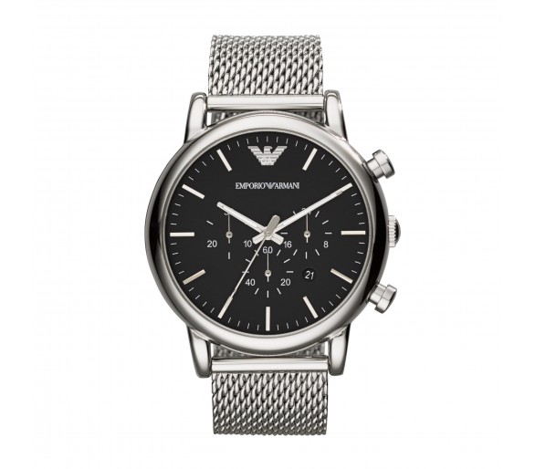 Montre homme Emporio Armani Luigi cadran noir/bracelet argenté lisse - AR1808