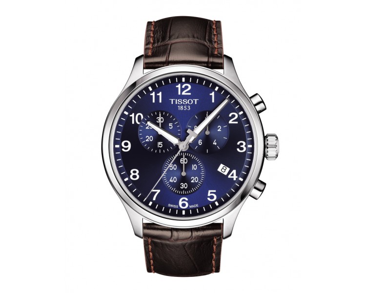 TISSOT CHRONO XL CLASSIC BLEU CUIR BRUN T1166171604700