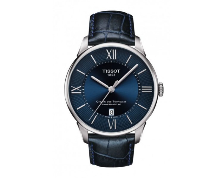 TISSOT CHEMIN DES TOURELLES POWERMATIC 80 CUIR BLEU T0994071604800