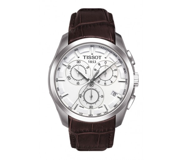 TISSOT COUTURIER CHRONOGRAPHE BLANC CUIR BRUN T0356171603100