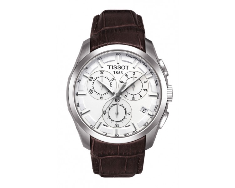Montre Homme TISSOT Couturier Chronographe Blanc Cuir Brun - T0356171603100 Montre Homme TISSOT Couturier Chronographe Blanc Cuir Brun - T0356171603100