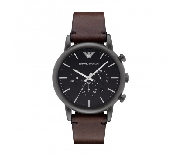 Montre homme Emporio Armani Luigi cadran noir/bracelet cuir, marron - AR1919