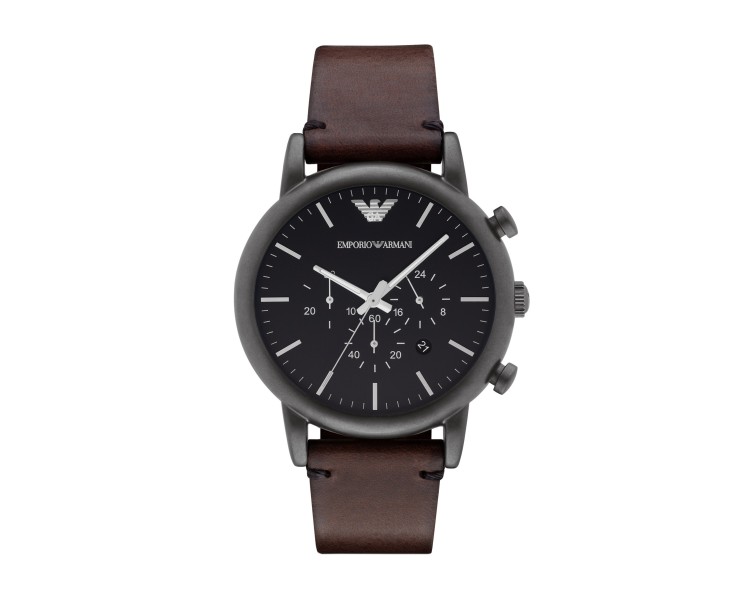 Montre homme Emporio Armani Luigi cadran noir/bracelet cuir, marron - AR1919