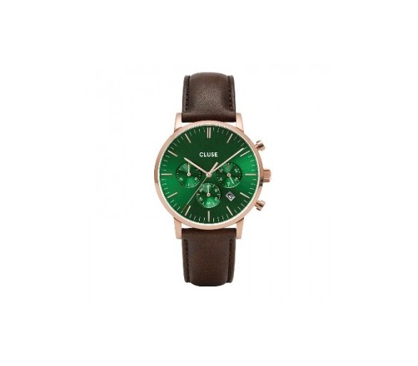 Montre homme CLUSE Aravis chrono cadran vert/braccelet cuir marron - CW0101502006