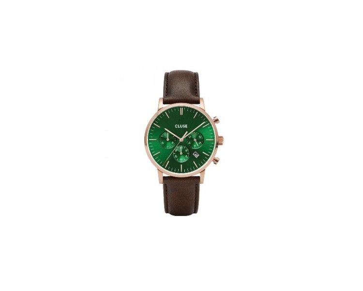 Montre homme CLUSE Aravis chrono cadran vert/braccelet cuir marron - CW0101502006