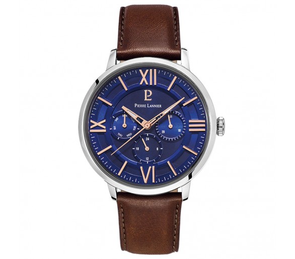 Montre Homme PIERRE LANNIER Beaucour Cadran Bleu Cuir Brun - 253C164