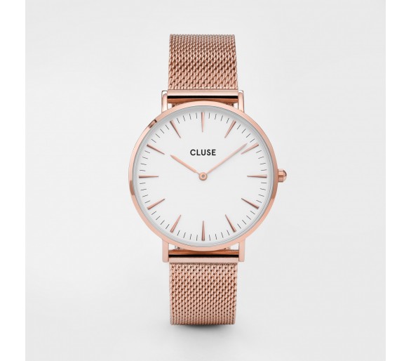 Montre femme CLUSE Boho Chic Mesh cadran blanc/bracelet or rose - CW0101201001