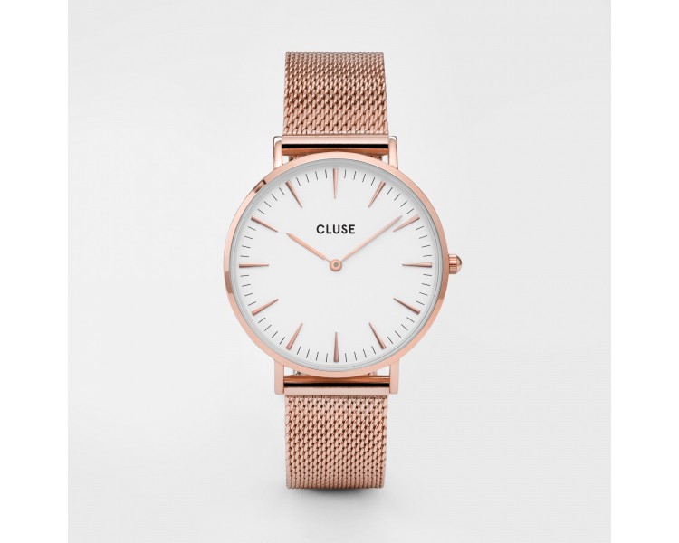 Montre femme CLUSE Boho Chic Mesh cadran blanc/bracelet or rose - CW0101201001