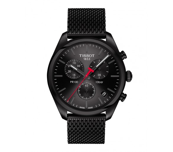 TISSOT PR 100 CHRONOGRAPH NOIR MAILLES ACIER T1014173305100