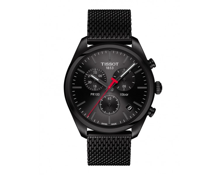 TISSOT PR 100 CHRONOGRAPH NOIR MAILLES ACIER T1014173305100