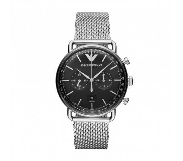 Montre homme Emporio Armani Aviator cadran noir/bracelet acier - AR11104