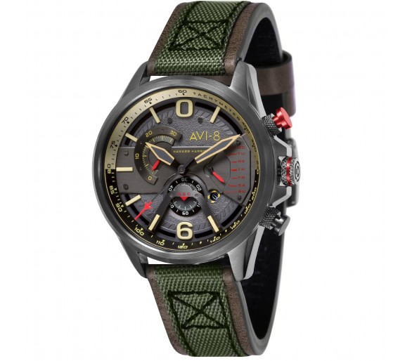 Montre Homme AVI-8 HAWKER HARRIER II cuir vert/ boitier acier noir  - AV-4056-03