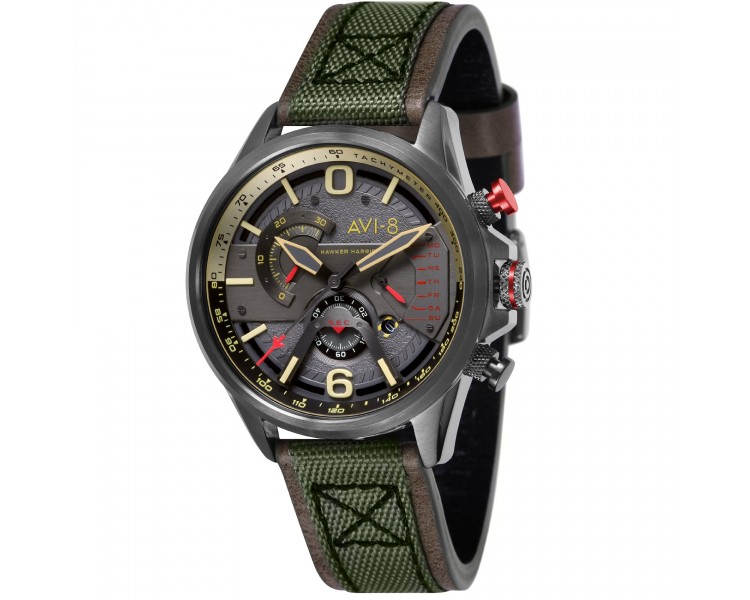 Montre Homme AVI-8 HAWKER HARRIER II cuir vert/ boitier acier noir  - AV-4056-03