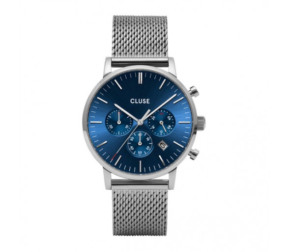 Montre homme CLUSE Aravis cadran bleu marine/bracelet acier argent