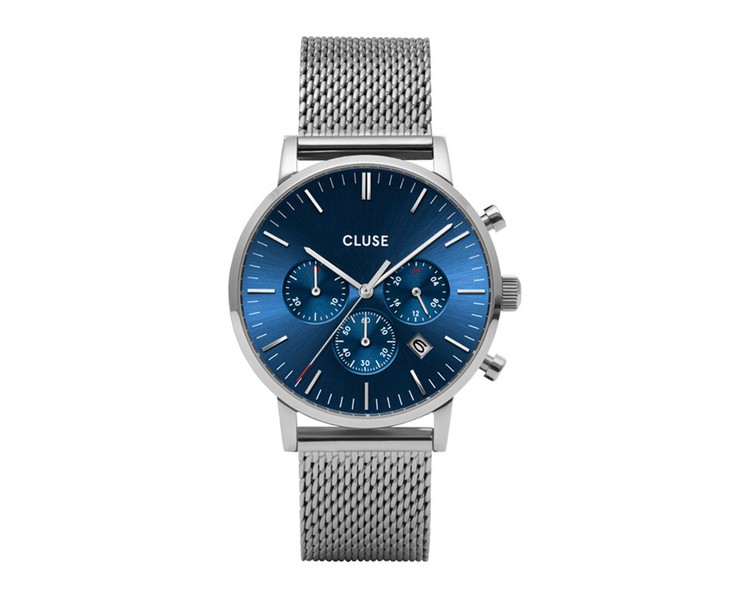 Montre homme CLUSE Aravis cadran bleu marine/bracelet acier argent