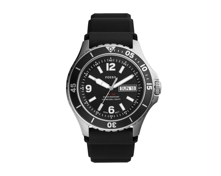 Montre homme Fossil Dive cadran noir/bracelet silicone noir - FS5689