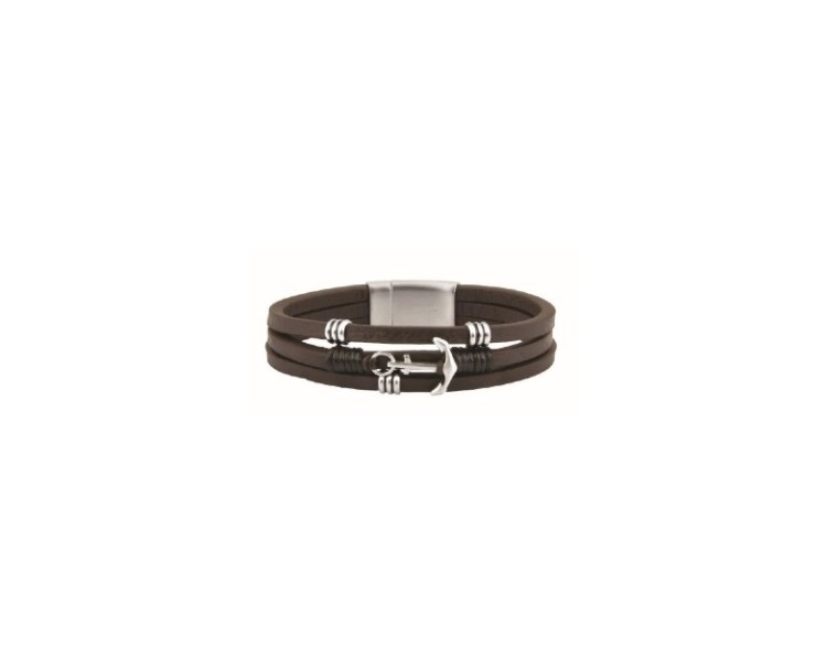 Bracelet OFFICINA 1986 Multi-rangs Ancre Cuir Brun - OI075