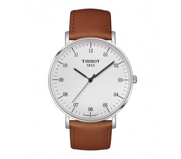 TISSOT EVERYTIME LARGE BLANC CUIR BRUN T1096101603700