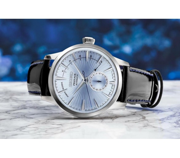 Seiko - Montre Homme - Presage - Cadran bleu clair - Bracelet cuir noir - Ref SSA343J1