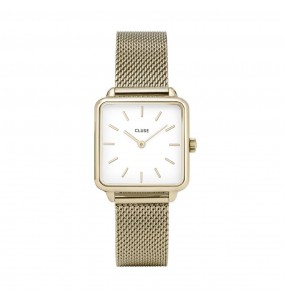 Montre femme CLUSE Tétragone cadran blanc/bracelet acier or - CW0101207002