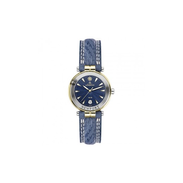 Montre femme MICHEL HERBELIN Newport, cadran acier blanc/bracelet bleu- 14255/T35