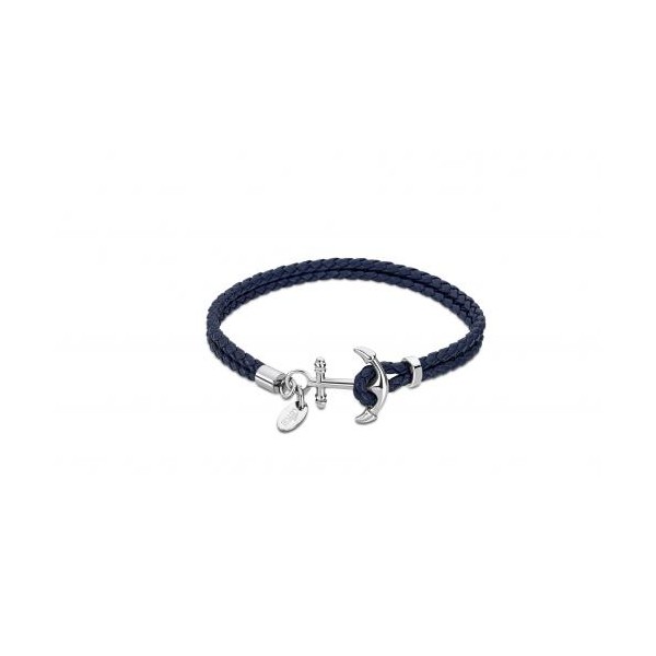 Bracelet LOTUS Ancre Acier Tresse Cuir Bleu Foncé - LS2076-2/2