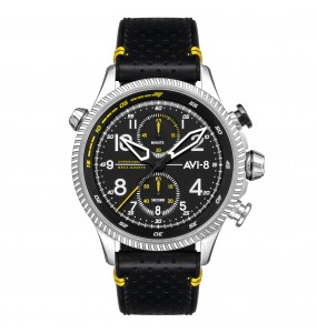 AVI-8 DUKE CHRONOGRAPH HALTON NOIR JAUNE CUIR AV-4080-01