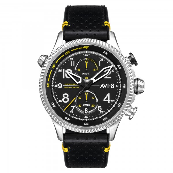 AVI-8 DUKE CHRONOGRAPH HALTON NOIR JAUNE CUIR AV-4080-01