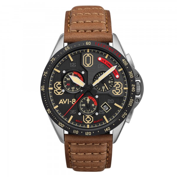 AVI8 "P51-MUSTANG"H-méca qtz chronog jap/D-rd ac inoxy-cad N-cuir mar-verre saph AVI8 "P51-MUSTANG"H-méca qtz chronog jap/D-rd ac inoxy-cad N-cuir mar-verre saph