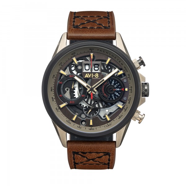 AVI8 "HAWKER HARRIER II"qtz chrono 1/20sec/D-rd ac inoxy marron-cad mar-cuir mar AVI8 "HAWKER HARRIER II"qtz chrono 1/20sec/D-rd ac inoxy marron-cad mar-cuir mar
