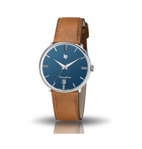 Montre Homme LIP Dauphine Bleu Cuir Vachette Brun - 671429