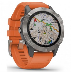 Montre Homme Connectée GARMIN FENIX 6 SAPPHIRE TITANE et ORANGE - 010-02158-14