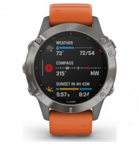 Montre Homme Connectée GARMIN FENIX 6 SAPPHIRE TITANE et ORANGE - 010-02158-14