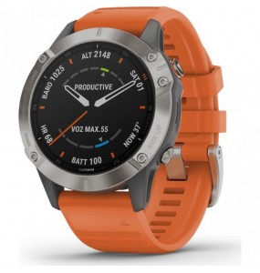 Montre Homme Connectée GARMIN FENIX 6 SAPPHIRE TITANE et ORANGE - 010-02158-14