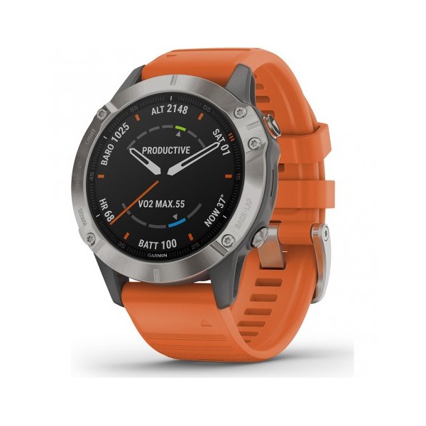 Montre Homme Connectée GARMIN FENIX 6 SAPPHIRE TITANE et ORANGE -  010-02158-14