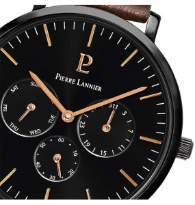 Montre Homme Pierre Lannier Echo Noire Cuir Marron - 207J434